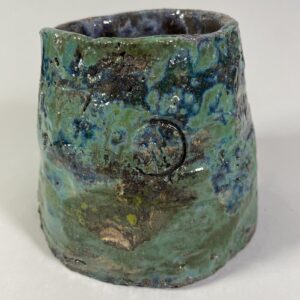 Ceramiczny wazonik osłonka na doniczkę. Zielono- niebieski.